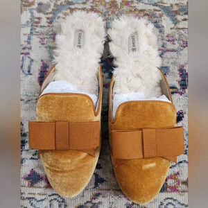 Birdies " The Phoebe" Inside Soles Faux Fur, Ribbon Bow, Golden Color, sz 9